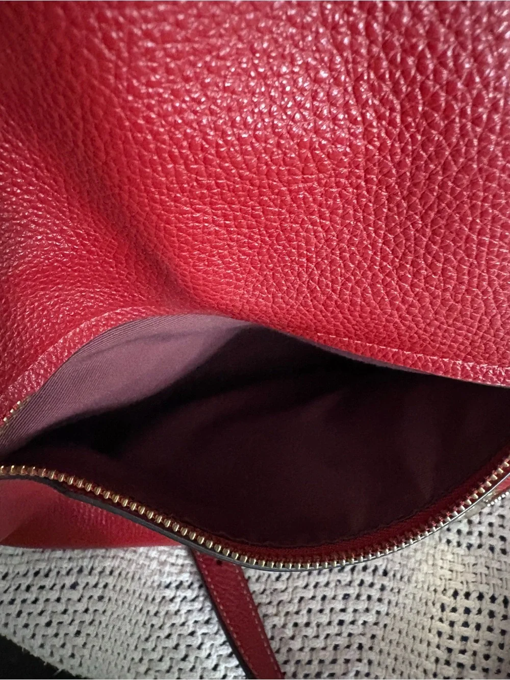 Coach Red Pebbled Leather Shoulder Hobo with Gold Hardware